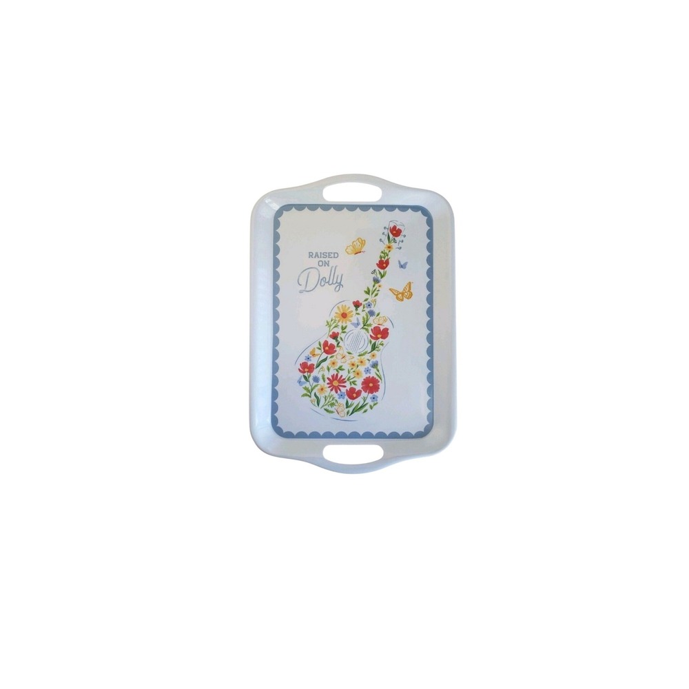 Dolly Parton Raised on Dolly Serving Tray Floral Guitar Blue White #334-336
